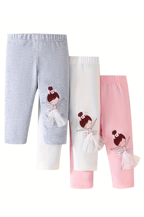3pcs/set Infant Girls Basic Solid Cotton Legging Kids Fall And Winter Cute Cartoon Little Girl Print Stretch Leggings