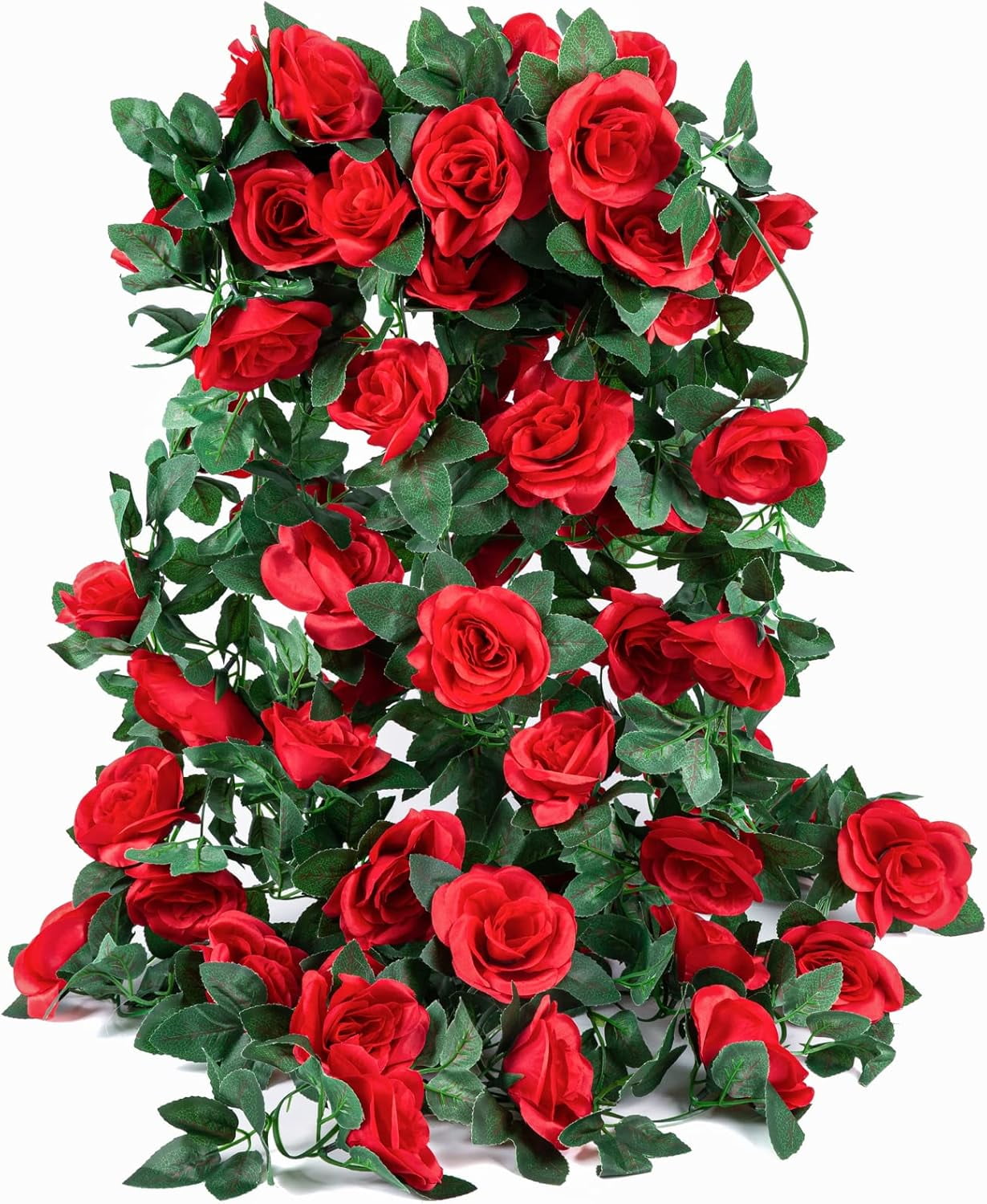 MORTTIC 4 Pack (30FT) Artificial Rose Vine Fake Flowers Garland Hanging Silk Rose Ivy Plants Vine for Mother's Day Wedding Arch Party Garden Wall Aesthetic Art Decor (Red)