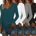 thumbnail image 1 of MORTTIC 4-Pack Women's Long Sleeve V-Neck Soft Basic Tops Loose Fit Casual Shirts for Layering Everyday Wear Dark Green White Gray Black，S, 1 of 10