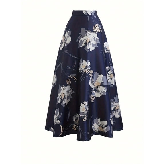 MORTTIC Elegant Women's Boho Floral Print High-Waisted A-Line Maxi Skirt Flared Long Skirt, 2XL