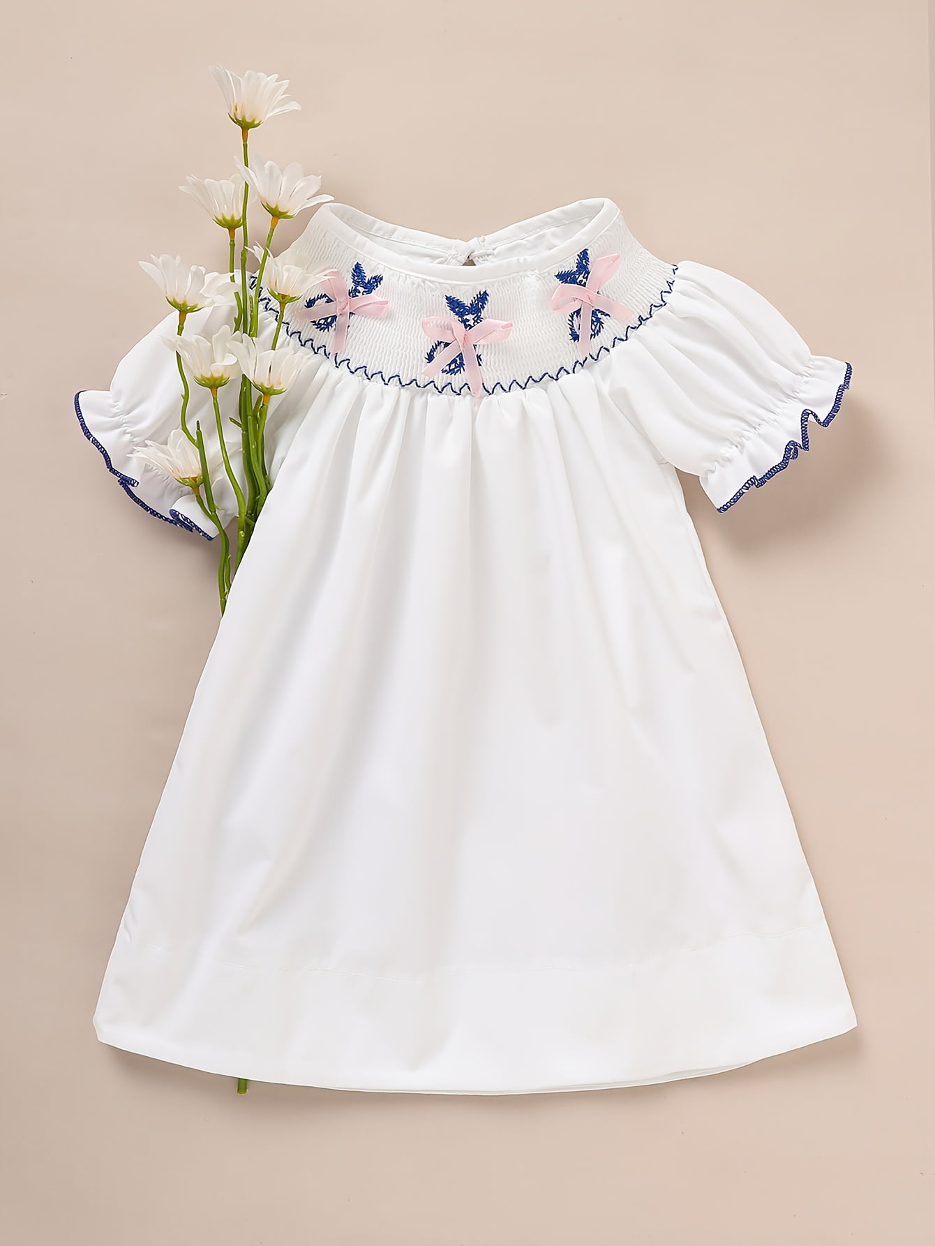 MORTTIC Girls' Easter Bunny Smocked Dress Short Sleeve Crew Neck with ...