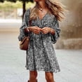 thumbnail image 1 of MORTTIC Plus Size Women's Floral Print Boho V-Neck Long Sleeve Midi Dress with Drawstring Waist Summer Vacation Gray，2XL, 1 of 7