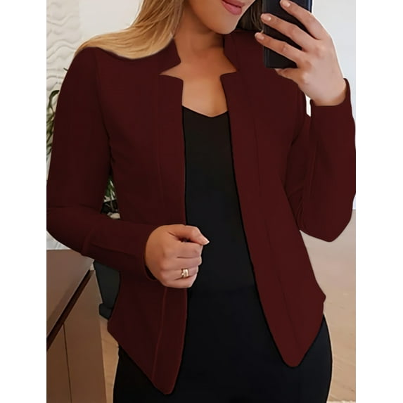 MORTTIC Plus Size Women's Open Front Long Sleeve Blazer, Casual Solid Color Office Suit Jacket, S-5XL