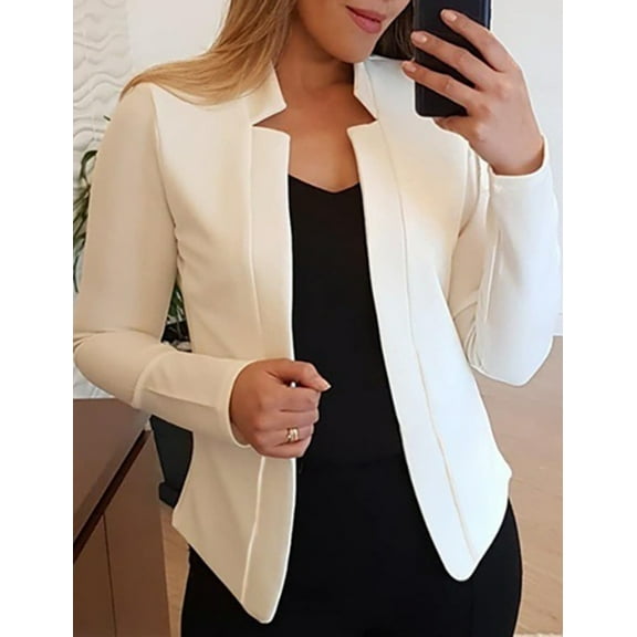 MORTTIC Plus Size Women's Open Front Long Sleeve Blazer, Casual Solid Color Office Suit Jacket, S-5XL
