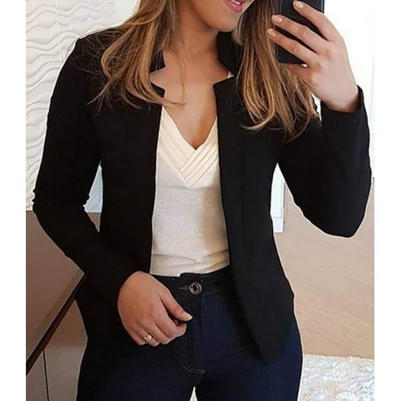 MORTTIC Plus Size Women's Open Front Long Sleeve Blazer, Casual Solid Color Office Suit Jacket, S-5XL