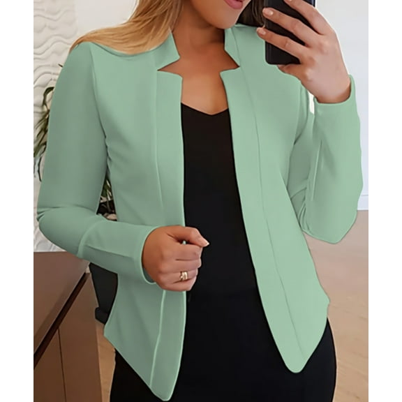 MORTTIC Plus Size Women's Open Front Long Sleeve Blazer, Casual Solid Color Office Suit Jacket, S-5XL