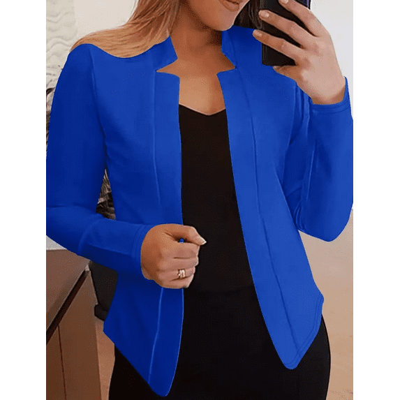 MORTTIC Plus Size Women's Open Front Long Sleeve Blazer, Casual Solid Color Office Suit Jacket, S-5XL