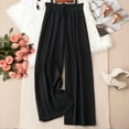 thumbnail image 1 of MORTTIC Plus Size Women's Solid Color Wide Leg Pants - Elastic Drawstring Waist Flowy for Spring/Summer Black，5XL, 1 of 4