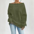 thumbnail image 1 of MORTTIC Plus Size Women's Solid Off-Shoulder Drawstring & Ribbed Detail Long Sleeve Spring Fall Fashion Top Army Green，2XL, 1 of 4
