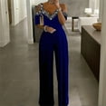 thumbnail image 1 of MORTTIC Plus Size Women's V-Neck Short Sleeve Wide Leg Jumpsuit with Rhinestone Detail Elegant Summer Romper Blue，5XL, 1 of 4