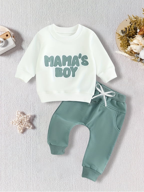 Toddler Baby Boy Clothes "Mama's Boy" Print Long Sleeve Sweatshirt Tops Trousers Set Casual Cute Outfit