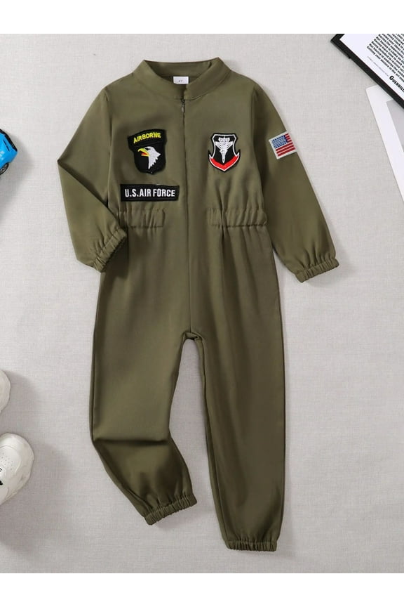 Toddler Boys Pilot Jumpsuit Army Green Long Sleeve Romper for Boys and Girls, Perfect for Birthday Party Outfits