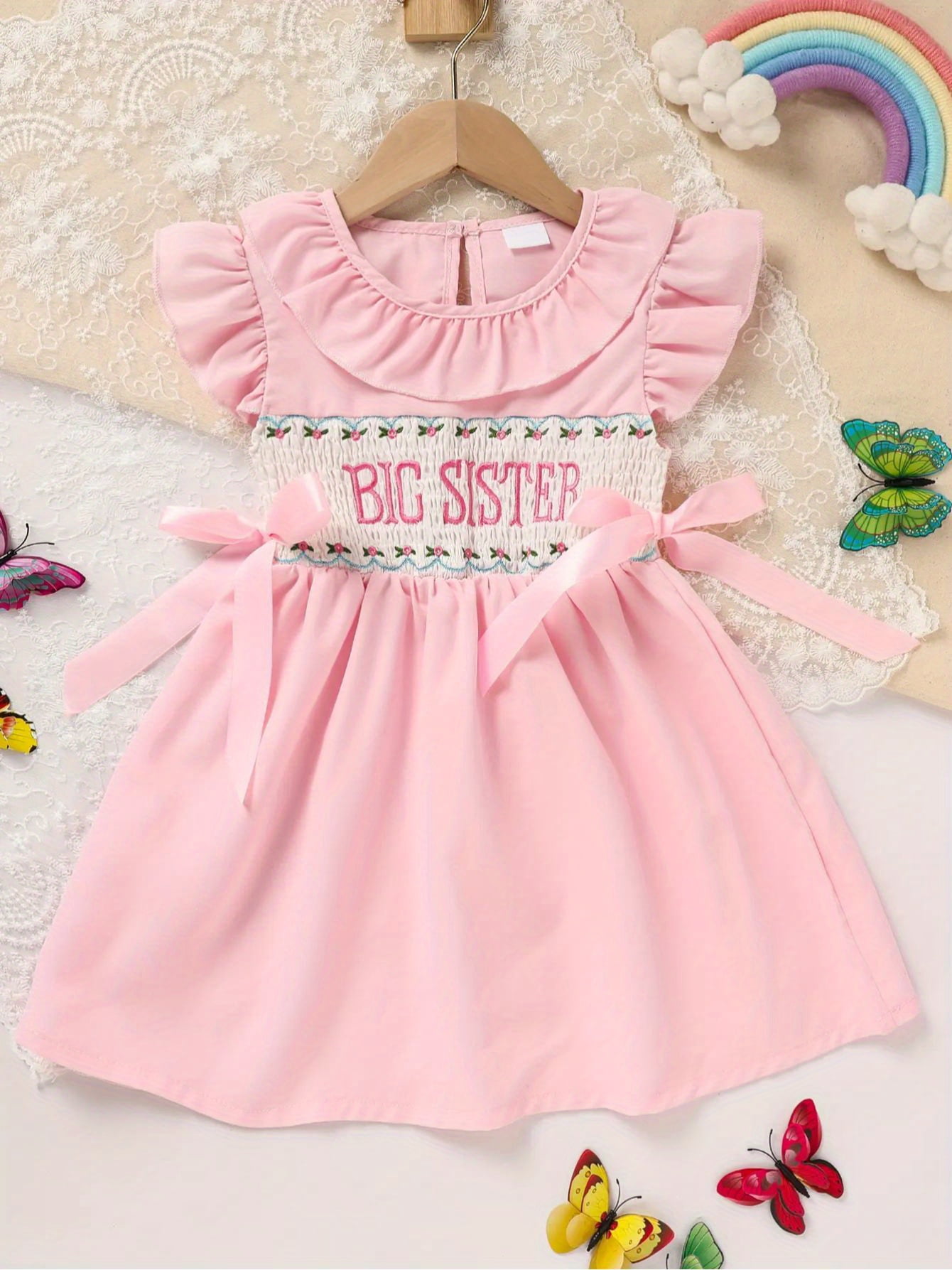 big sister embroidered dress Big Sister Smocked Dress I Poppy Kids Co 12m main image 1