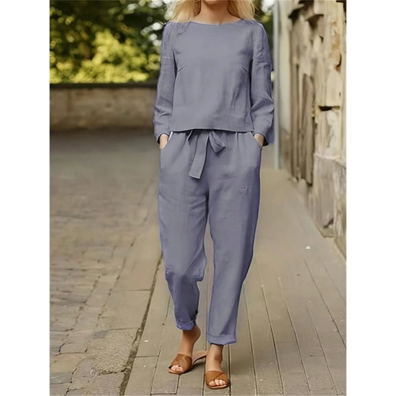 MORTTIC Women's 2 Piece Lounge Set Casual Long Sleeve Pullover Top and Long Pants Tracksuit Outfit, Purple, S