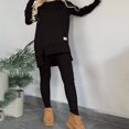 thumbnail image 1 of MORTTIC Women's 2-Piece Set Crew Neck Long Sleeve Top with Side Slits and Slim Pants Solid Color Casual Outfit Black，L, 1 of 10