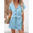 thumbnail image 1 of MORTTIC Women's 2-Piece Summer Lounge Set, Textured Short Sleeve Button-Down Shirt and Matching Shorts Outfit, L, 1 of 6