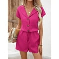 thumbnail image 1 of MORTTIC Women's 2-Piece Summer Lounge Set, Textured Short Sleeve Button-Down Shirt and Matching Shorts Outfit, S, 1 of 6