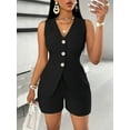 thumbnail image 1 of MORTTIC Women's 2 Piece Summer Outfit – Sleeveless V-Neck Button Down Vest and Shorts Set, Business Casual Matching Suit, 2XL, 1 of 4