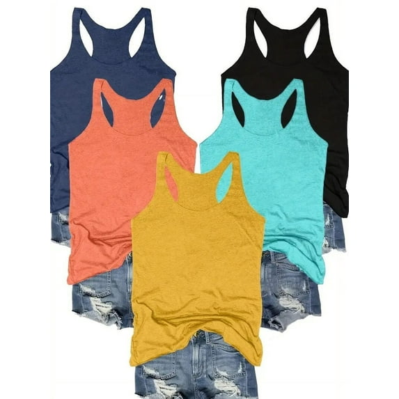 MORTTIC Women's 5-Pack Racerback Tank Tops Summer Casual Sleeveless Crew Neck Basics for Everyday Comfort , L