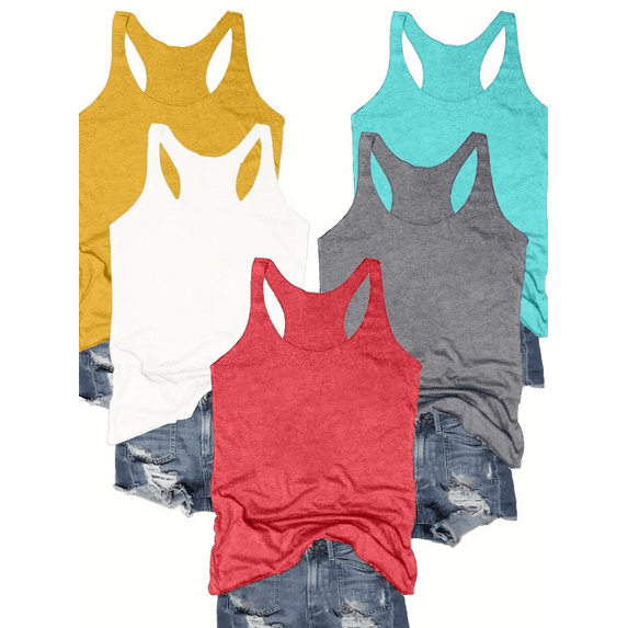 MORTTIC Women's 5-Pack Racerback Tank Tops Summer Casual Sleeveless Crew Neck Basics for Everyday Comfort , XL