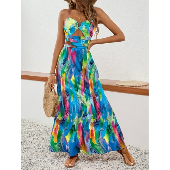 MORTTIC Women's Bohemian Spaghetti Strap Maxi Dress Sleeveless Floral Sundress for Summer Vacations, Beach Walks, and Outdoor Party, S