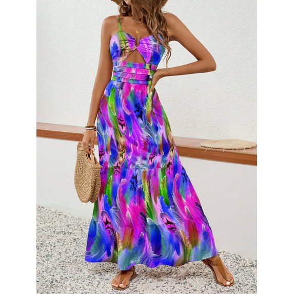 MORTTIC Women's Bohemian Spaghetti Strap Maxi Dress Sleeveless Floral Sundress for Summer Vacations, Beach Walks, and Outdoor Party, S