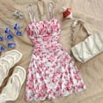 thumbnail image 1 of MORTTIC Women's Boho Floral Mini Spaghetti Strap Ruched Sundress with Ruffle Hem for Beach & Vacation Red，M, 1 of 5