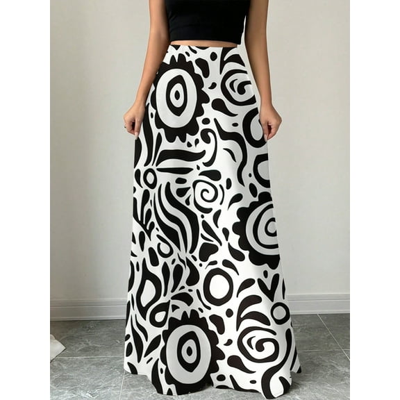 MORTTIC Women's Boho Floral Print Maxi Skirt, High Waisted Summer Casual Long Skirt, L