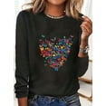 thumbnail image 1 of MORTTIC Women's Butterfly Graphic Long Sleeve T-Shirt Crew Neck Heart Print Casual Top, 1 of 4