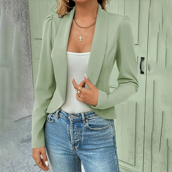 MORTTIC Women's Casual Blazer Jacket Lapel Collar, Long Sleeve Button-Up Front for All Seasons