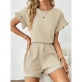thumbnail image 1 of MORTTIC Women's Casual Ruffle Short Sleeve Top & Drawstring Shorts Set, Textured Summer Lounge Outfit, 2XL, 1 of 5