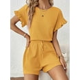 thumbnail image 1 of MORTTIC Women's Casual Ruffle Short Sleeve Top & Drawstring Shorts Set, Textured Summer Lounge Outfit, S, 1 of 5