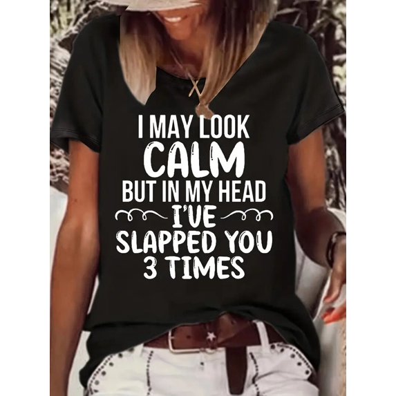 MORTTIC Women's Casual Short Sleeve T-Shirt Funny Letter Print Crew Neck Graphic Tee Top, M