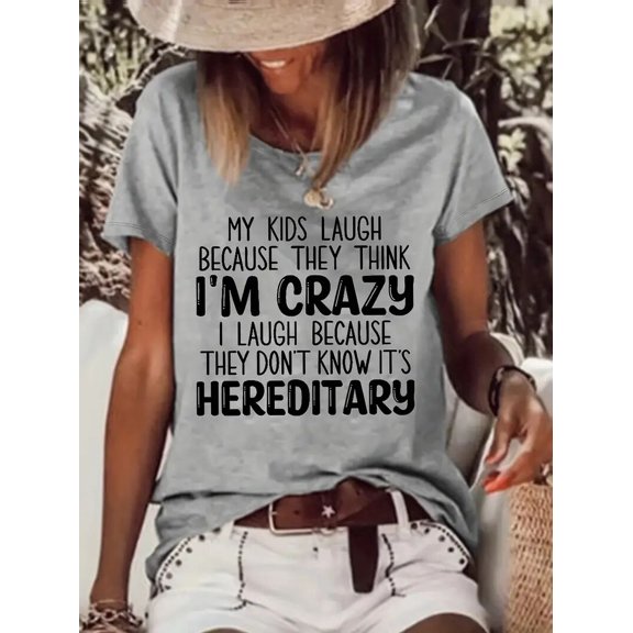 MORTTIC Women's Casual Short Sleeve T-Shirt Funny Letter Print Crew Neck Graphic Tee Top, M