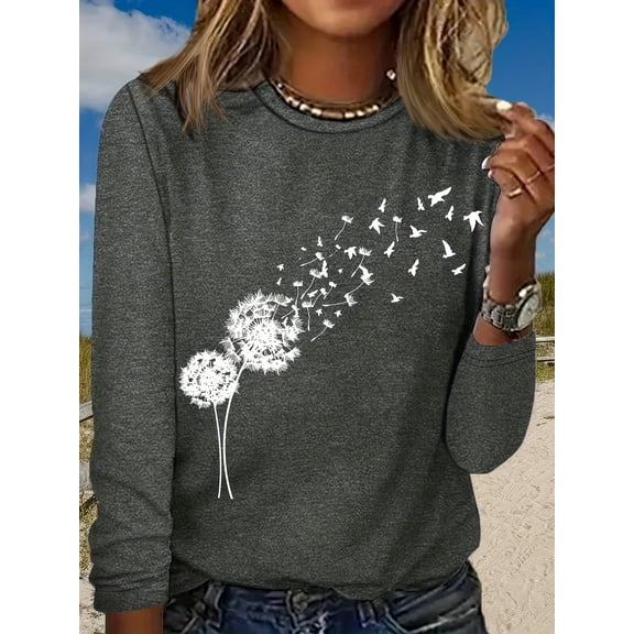 MORTTIC Women's Dandelion Graphic Sweatshirt – Casual Crewneck Loose-Fit Long Sleeve Pullover Top Comfortable and Stylish Tee Shirt