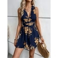 thumbnail image 1 of MORTTIC Women's Deep V-Neck Floral Print Jumpsuit, Sleeveless Romper with Waist Tie Belt, Non-Stretch Fabric for Summer, 1 of 5