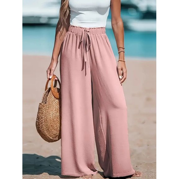 MORTTIC Women's Elastic High Waist Wide Leg Pants, Casual Loose Fit Trousers for Business & Everyday Wear
, S