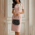 thumbnail image 1 of MORTTIC Women's Elegant Bow Detail Bodycon Short Sleeve Knee-Length Party Dress with Contrast Trim Pink XL, 1 of 4