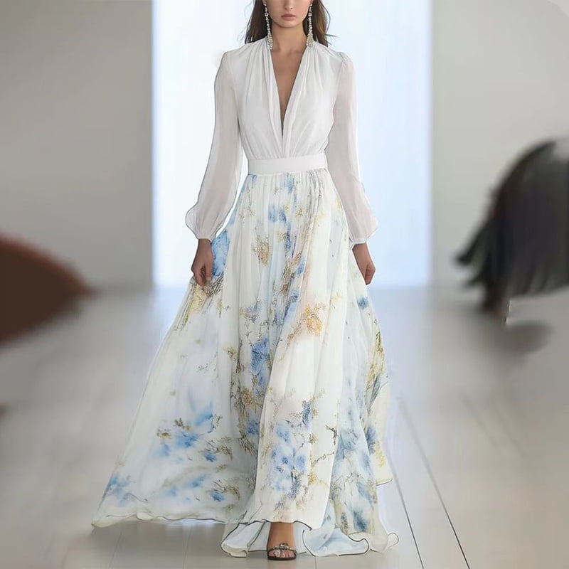 MORTTIC Women's Elegant Floral Maxi Dress Long Sleeve V-Neck Flowy Boho Dress Casual & Formal Wear White XXXL - Walmart.com MORTTIC Women's Elegant Floral Maxi Dress Long Sleeve V-Neck Flowy Boho Dress Casual & Formal Wear White XXXL - Walmart.com
