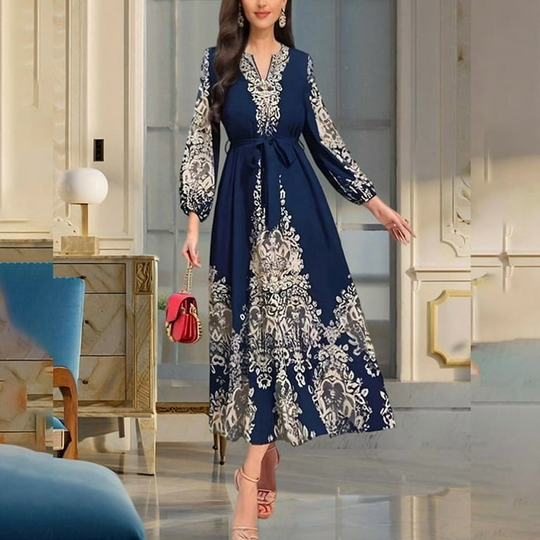 MORTTIC Women's Elegant Floral Maxi Dress Romantic Long Sleeve