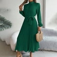thumbnail image 1 of MORTTIC Women's Elegant High Neck Long Sleeve Belted Pleated Maxi Dress - Solid Color Flowy Office Dress for Spring & Fall, 1 of 7