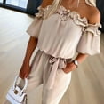 thumbnail image 1 of MORTTIC Women’s Elegant Off-Shoulder Ruffle Sleeve Jumpsuit Summer Solid Color Wide-Leg Romper with Tie Waist | Casual & Chic One-Piece Outfit, 1 of 4