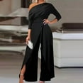 thumbnail image 1 of MORTTIC Women's Elegant One-Shoulder Jumpsuit with Long Sleeves & Slit Pants - Formal & Party Wide-Leg Romper for Spring/Summer, 1 of 4