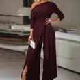 thumbnail image 1 of MORTTIC Women's Elegant One-Shoulder Jumpsuit with Long Sleeves & Slit Pants - Formal & Party Wide-Leg Romper for Spring/Summer, 1 of 2