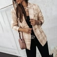 thumbnail image 1 of MORTTIC Women's Elegant Plaid Long Sleeve Blazer - Double-Breasted Office Jacket for Spring/Fall, Casual & Professional Suit Coat, 1 of 3