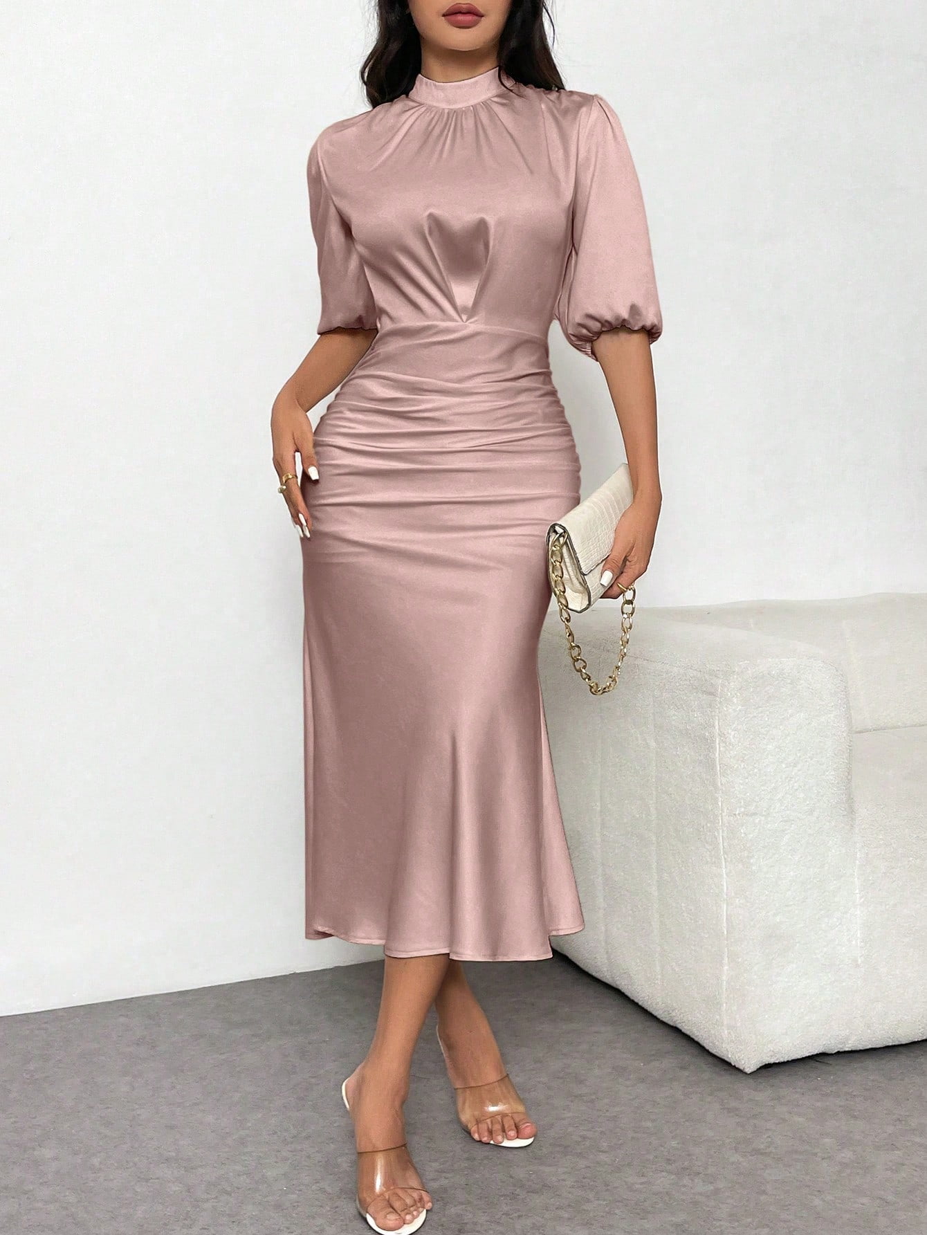 shift dress wool Sheer and Cashmere Ruche Pant Ladivine CC416 Dress C040926KC Structured shift silhouette with Choose Your Fabric Type:Organic Cotton Interlock 56