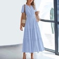 thumbnail image 1 of MORTTIC Women's Elegant V-Neck A-Line Short Sleeve Dress, Solid Color Pleated Maxi Dress for Spring/Summer Light Blue，M, 1 of 6
