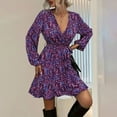 thumbnail image 1 of MORTTIC Women's Elegant V-Neck Leopard Print Dress - Long Sleeve Belted Fit & Flare Dress for Spring/Summer, 1 of 4