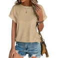 thumbnail image 1 of MORTTIC Women's Eyelet Embroidery Short Sleeve T-Shirt Summer Casual Crewneck Curved Hem Tops, 1 of 5