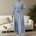 thumbnail image 1 of MORTTIC Women's Floral Print A-Line Stand Collar Elegant Lantern Long Sleeve Maxi Dress Waist Detail Ruffle Hem Blue S, 1 of 6